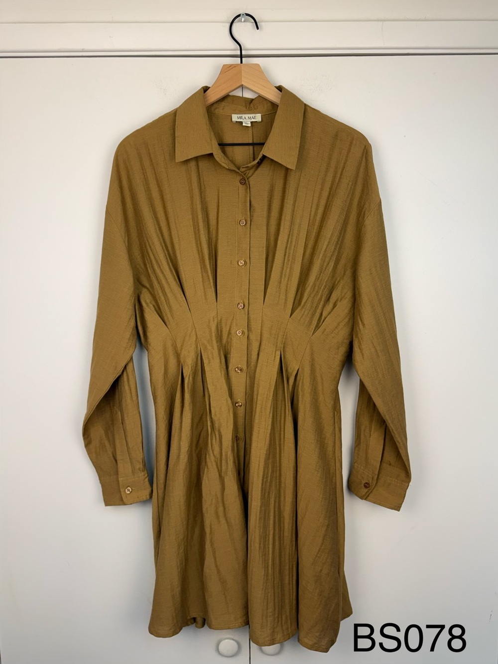 Mila Mae Brown Pleated Waist Long Sleeve Shirtdress M